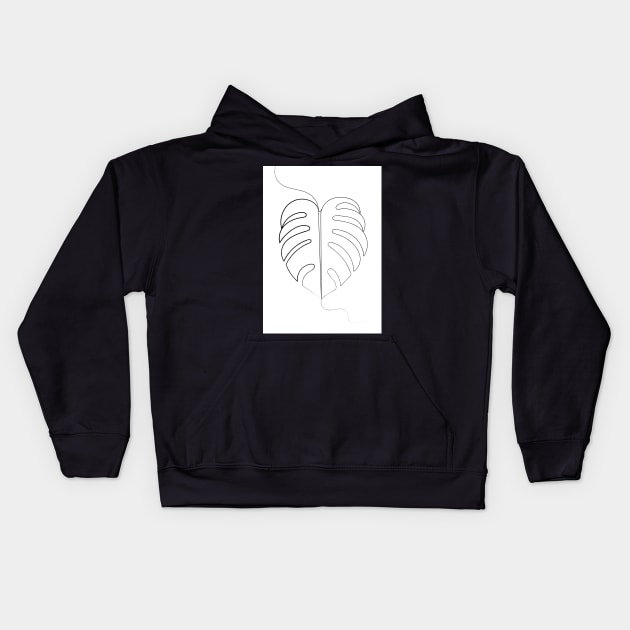 Swiss Cheese Plant Leaf Line Drawing Kids Hoodie by AdamRegester